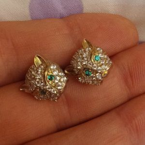 Rhinestone Lioness Stud Earrings